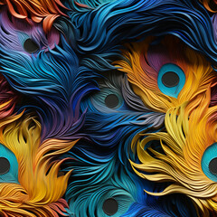 Wall Mural - A close-up of a peacock's feathers, revealing the intricate patterns and vibrant colors. Abstract : Pattern for tiles. Generative AI technology.