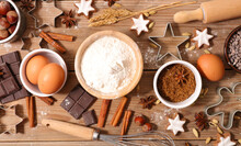 Baking Food Ingredient- Christmas Gingerbread Cookie Or Cake Preparation