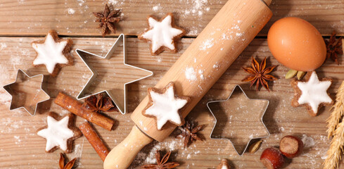 Wall Mural - baking food ingredient- christmas gingerbread cookie preparation