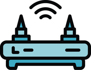 Poster - Secured wifi router icon outline vector. Antivirus data. Secure password color flat