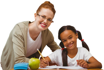 Poster - Digital png photo of diverse teacher and schoolgirl on transparent background