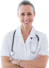 Sticker - Digital png photo of caucasian female doctor on transparent background