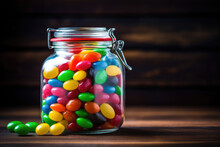 Close-up Picture Of A Jar Filled With Colorful Candy