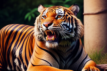 tiger animal yawning in a zoo generative AI