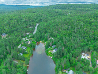 Wall Mural - Aerial view of a beautiful Canadian forest river in the province of Quebec