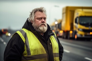 Portrait of truck driver man near truck