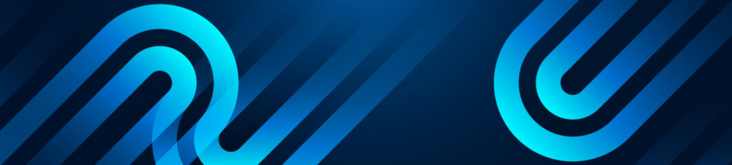 Abstract blue glowing diagonal geometric shapes on dark blue background. Modern shiny blue gradient rounded rectangle design. Dynamic shapes. Futuristic concept. Vector illustration