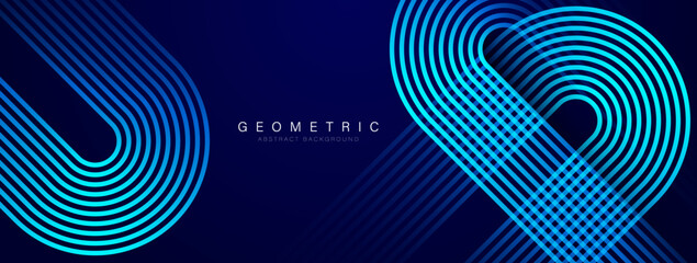 Wall Mural - Abstract blue glowing geometric lines on blue background. Modern shiny blue gradient diagonal rounded lines pattern. Futuristic technology concept. Vector illustration