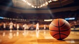 Fototapeta Fototapety sport - Basketball in the sport arena, blurred background, . Created using Generative AI technology.