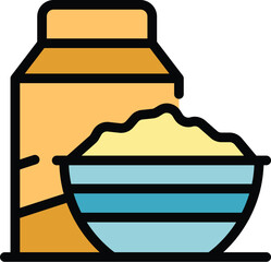 Sticker - Milk cereals icon outline vector. Cereal bowl. Corn box color flat
