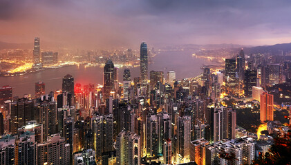 Wall Mural - Hong Kong skyline at night from Victoria peak
