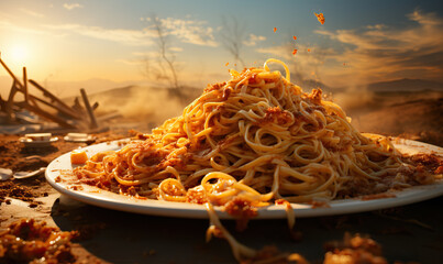 Wall Mural - A plate of spaghetti on an abstract background.