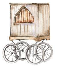 Wall Mural - An old wooden hurdy-gurdy. Hand drawn watercolour perfect for greetings card, posters. Oktoberfest symbol.