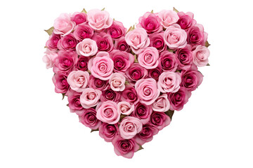 pink roses in the shape of a heart on a white background, in the style of velvia isolated PNG