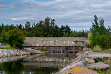 Abandoned soviet facility, originally a fisherman' s collective farm with the job of farming rainbow trout sits abandoned today in Parispea, Lahemaa national park, Estonia. August 2023