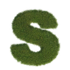 alphabet, letter S, font art 3d rendering, artistic font covered with grass, alphabet numbers with transparent background