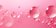 Bright Pink Transparent Soap Bubbles On Pink Background, Ai Generated