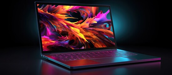 Leinwandbilder - Tech laptop with bright screen on dark backdrop