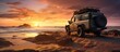 Sunrise beach adventure with 4WD vehicle in the outback