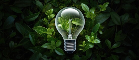 Poster - Sustainable lightbulb made from leaves emphasizing ecological energy conservation