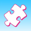 Puzzle piece sign. Cerise pink with white Icon at picton blue background. Illustration.