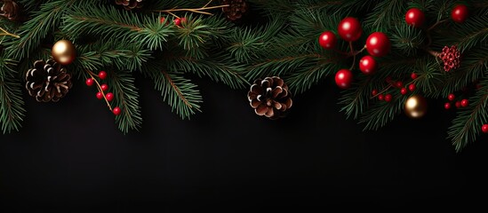 Poster - Pine twigs and Christmas decor isolated on white or transparent background