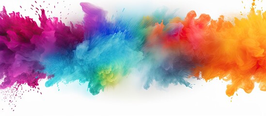 Poster - Isolated white background with colorful Holi paint powder explosion frame border and copy space