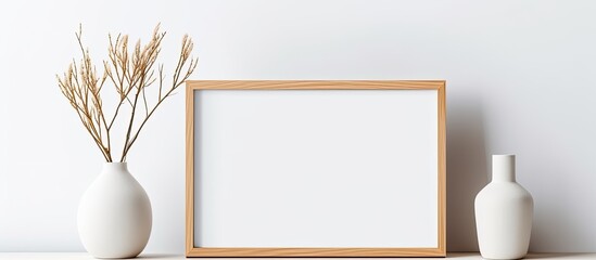 Aufkleber - Minimalist interior with a plant in a vase on a white wall Mockup for artwork or photo