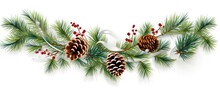 Pine Twigs And Christmas Decor Isolated On White Or Transparent Background