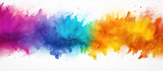 Poster - Isolated white background with colorful Holi paint powder explosion frame border and copy space
