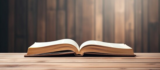 Poster - Books open on table wooden surface school empty area