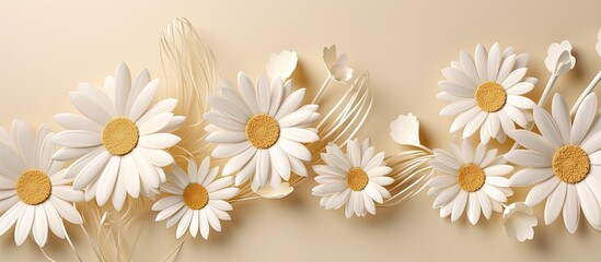 Poster - Chic chamomile daisy flowers pattern with shadows on neutral backdrop and copy space