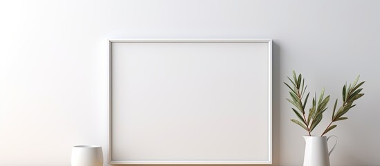 Aufkleber - Minimalist interior with a plant in a vase on a white wall Mockup for artwork or photo