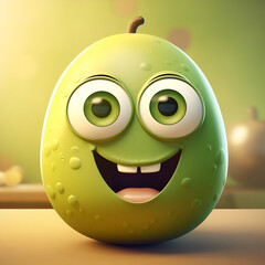 Poster - pear, big eyes, mascot, 3d, cartoon, smiling,