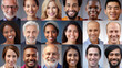 Portraits of a lot of happy people. Headshots collage mosaic collection with smiling faces from different multicultural nations. Human resources workers database