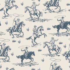 Wall Mural - Men cowboys pattern seamless monochrome