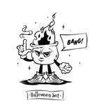 Fototapeta Londyn - Set of tattoo vector characters for halloween. A cute pumpkin in sneakers, glasses and gloves holding a candle in his hand.