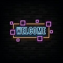 Wall Mural - Welcome Neon Signs Vector Design Template Neon Style