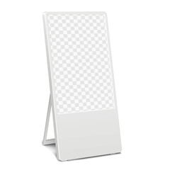 Wall Mural - White digital video banner with transparent screen vector mock-up. Promotional LCD display stand realistic mockup. Template for design