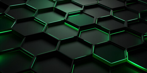 Abstract green hexagonal background Futuristic technology concept, Green hexagons with a green background, Abstract black hexagon pattern on green neon background technology style. Honeycomb,
