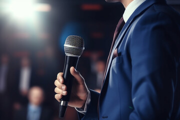 Close-up Public Speaker Giving a Talk at a Business Event