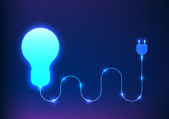 Poster - Technology background Vector illustration in dark blue tones, a light bulb with a glowing plug. The concept of using technology to help find new ideas and solve problems.