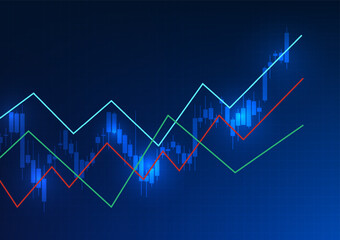 Poster - Technology background with price charts used to measure the growth, profit, and loss of the company It is a dark blue vector illustration of candlestick charts and line charts.