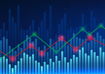 Poster - Technology background showing stock price as a graph Used to measure the price of a company on the stock market to increase investors. Vector illustration of red and green line graph.back bar graph