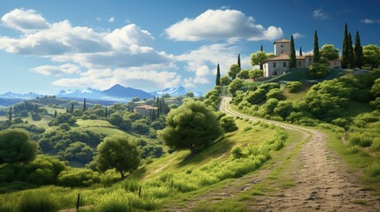 beautiful tuscan landscape in italy on a sunny day at summer