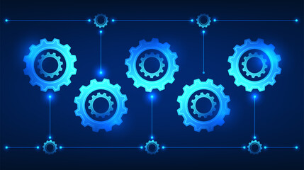 Fototapete - gear technology illustration set of multiple gears with connected lines. it conveys the drive for te