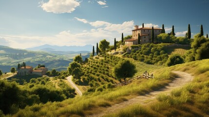 Wall Mural - beautiful tuscan landscape in Italy on a sunny day at summer