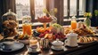 breakfast spread in a luxury hotel restaurant