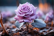 Purple Rose With Dew Drops