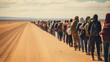 A queue of refugees at the border.
